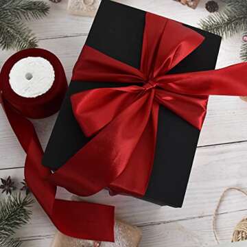 TONIFUL 2 in x 25 Yds Wide Claret Dark Red Satin Ribbon Solid Fabric Ribbons Roll for Crafts Chair Sash Valentine's Day Gift Wrapping Invitation Cards Floral Hair Bows Sewing Party Wedding Decoration