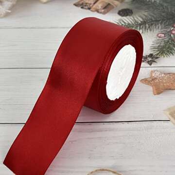 TONIFUL 2 in x 25 Yds Wide Claret Dark Red Satin Ribbon Solid Fabric Ribbons Roll for Crafts Chair Sash Valentine's Day Gift Wrapping Invitation Cards Floral Hair Bows Sewing Party Wedding Decoration