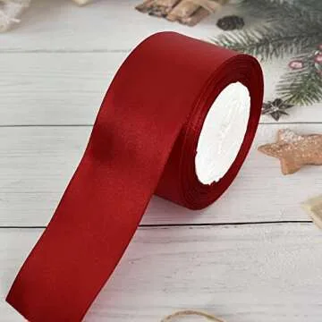 TONIFUL 2 in x 25 Yds Wide Claret Dark Red Satin Ribbon Solid Fabric Ribbons Roll for Crafts Chair Sash Valentine's Day Gift Wrapping Invitation Cards Floral Hair Bows Sewing Party Wedding Decoration