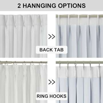 Vision Home White Pinch Pleated Full Blackout Curtains Thermal Insulated Window Curtains 95 inch for Living Room Bedroom Room Darkening Pinch Pleat Drapes with Hooks Back Tab 2 Panel 40" Wx95 L