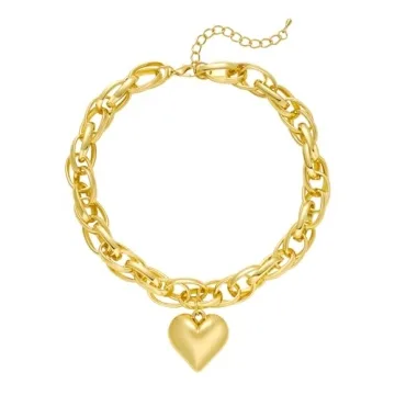 Stylish Chunky Gold Heart Pendant Necklace for Women - TONLUYAX