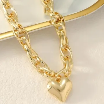 TONLUYAX Gold Chunky Heart Pendant Necklace for Women