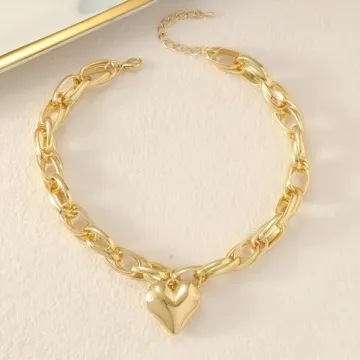 TONLUYAX Gold Chunky Heart Pendant Necklace for Women