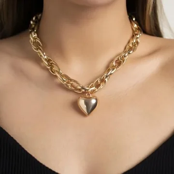 TONLUYAX Gold Chunky Heart Pendant Necklace for Women