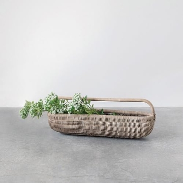 Hand-Woven Rattan Basket with Handle for Home Use