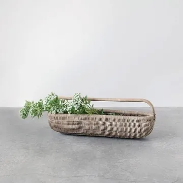 Hand-Woven Rattan Basket with Handle for Home Use