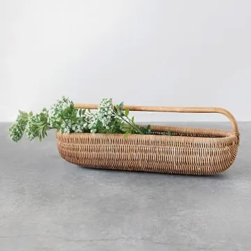 Hand-Woven Rattan Basket with Handle for Home Use