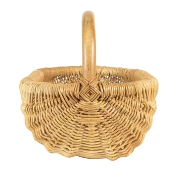 Hand-Woven Rattan Basket with Handle for Home Use