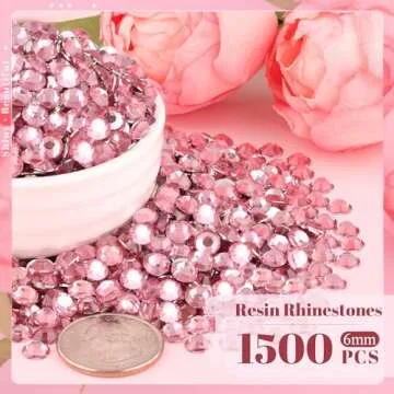 1500PCS 6mm Resin Rhinestones Bulk for Crafting (Dark Pink), Flatback Bedazzling Crystals for Crafts...
