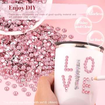 1500PCS 6mm Resin Rhinestones Bulk for Crafting (Dark Pink), Flatback Bedazzling Crystals for Crafts DIY Nail Decoration, Gems Charms for Tumbler Shoes Clothing Fabric with Pickup Pen and Tweezers