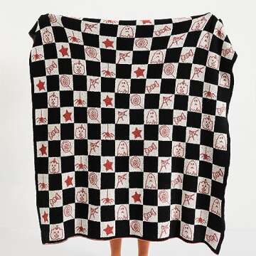 YIRUIO Halloween Decorations Indoor Home Decor Knitted Blanket Throw Checkered Microfiber Warm Soft Fluffy Plush Cozy for Party Gifts Autumn Fall Winter (Black)