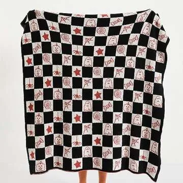 YIRUIO Halloween Decorations Indoor Home Decor Knitted Blanket Throw Checkered Microfiber Warm Soft Fluffy Plush Cozy for Party Gifts Autumn Fall Winter (Black)