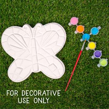 Creative Roots Mosaic Butterfly Stepping Stone Kit, Includes 7-Inch Ceramic Stepping Stone & 6 Vibra...