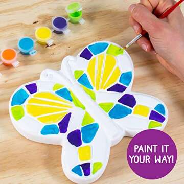 Creative Roots Mosaic Butterfly Stepping Stone Kit, Includes 7-Inch Ceramic Stepping Stone & 6 Vibrant Paints, Paint Your Own Stepping Stone, DIY Stepping Stone for Kids Ages 8+ White