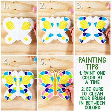 Creative Roots Mosaic Butterfly Stepping Stone Kit, Includes 7-Inch Ceramic Stepping Stone & 6 Vibrant Paints, Paint Your Own Stepping Stone, DIY Stepping Stone for Kids Ages 8+ White