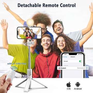 Phone Tripod & Selfie Stick, Extendable Cell Phone Tripod Stand with Wireless Remote and Phone Holder, Compatible with iPhone Android Phone, Camera (White-1)