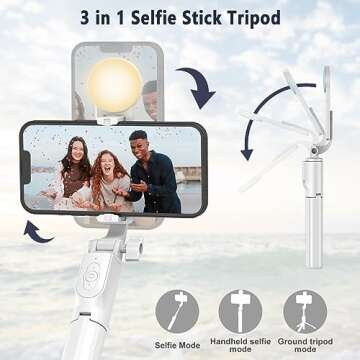 Phone Tripod & Selfie Stick, Extendable Cell Phone Tripod Stand with Wireless Remote and Phone Holder, Compatible with iPhone Android Phone, Camera (White-1)