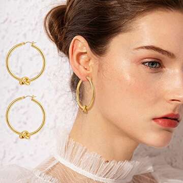 Large Gold Knot Hoop Earrings for Women Statement 18K Gold Hoop Earrings Lightweight Hoops Trendy Gold Hoops Earrings Fashion Jewelry