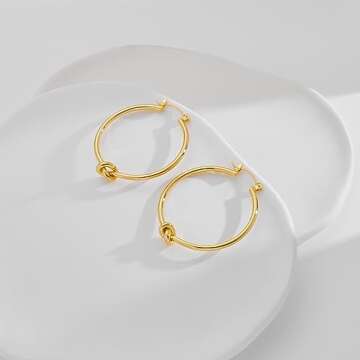 Large Gold Knot Hoop Earrings for Women Statement 18K Gold Hoop Earrings Lightweight Hoops Trendy Gold Hoops Earrings Fashion Jewelry