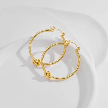 Large Gold Knot Hoop Earrings for Women Statement 18K Gold Hoop Earrings Lightweight Hoops Trendy Gold Hoops Earrings Fashion Jewelry