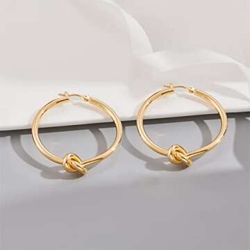 Large Gold Knot Hoop Earrings for Women Statement 18K Gold Hoop Earrings Lightweight Hoops Trendy Gold Hoops Earrings Fashion Jewelry