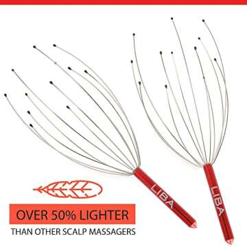 LiBa Scalp Massager Tool in Gold (2-Pack) Head Hair Scratcher Massage No Painful Scratches, Tangling, or Pulling Wires with Gentle Beads (Red, 12 Wire)