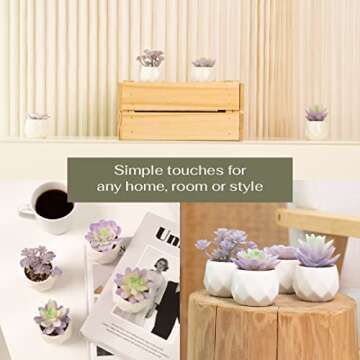 VIVERIE Artificial Purple Succulents Plant in White Ceramic Pots, Set of 4 - Mini Succulent Fake Roo...