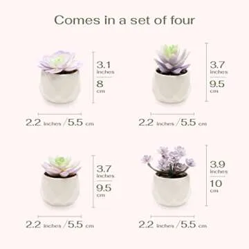 VIVERIE Artificial Purple Succulents Plant in White Ceramic Pots, Set of 4 - Mini Succulent Fake Room Decoration Aesthetics, Office Supplies/Room Decor/Office Halloween&Christmas Gifts
