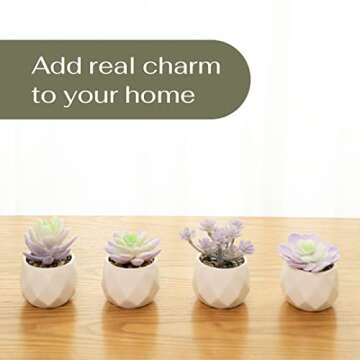VIVERIE Artificial Purple Succulents Plant in White Ceramic Pots, Set of 4 - Mini Succulent Fake Room Decoration Aesthetics, Office Supplies/Room Decor/Office Halloween&Christmas Gifts