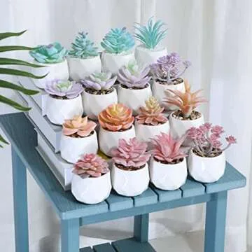 VIVERIE Artificial Purple Succulents Plant in White Ceramic Pots, Set of 4 - Mini Succulent Fake Room Decoration Aesthetics, Office Supplies/Room Decor/Office Halloween&Christmas Gifts
