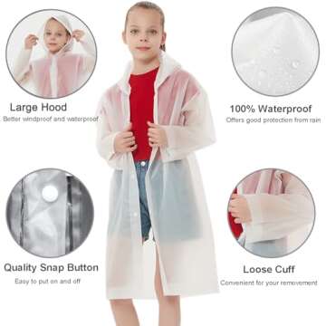 Rain Ponchos Raincoats for Kids, Reusable Boys Girls Rain Jackets Emergency with Hood for Family Dis...