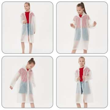 Rain Ponchos Raincoats for Kids, Reusable Boys Girls Rain Jackets Emergency with Hood for Family Disney Travel Outdoor (White)