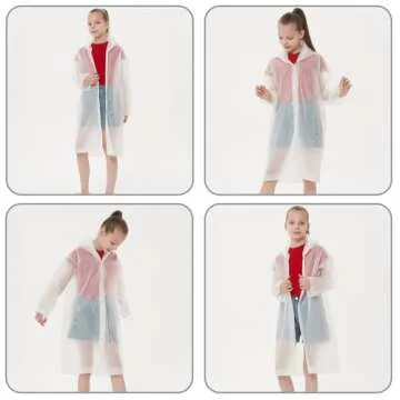 Rain Ponchos Raincoats for Kids, Reusable Boys Girls Rain Jackets Emergency with Hood for Family Disney Travel Outdoor (White)
