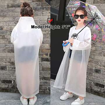 Rain Ponchos Raincoats for Kids, Reusable Boys Girls Rain Jackets Emergency with Hood for Family Disney Travel Outdoor (White)