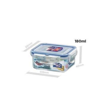 LOCK & LOCK LocknLock Classics Rectangular Food Container with Leak Proof Locking Lid, 180ml (110 x 90 x 48mm), 4.3 x 3.5 x 1.9, Clear