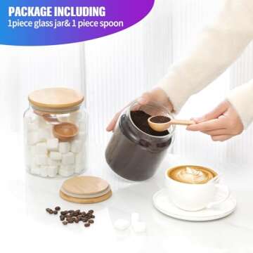 Glass Food Storage Jar with Lids Spoon Thicken Glass Coffee Canister Borosilicate Glass Food Containers for Ground Coffee Beans Nut Pasta Sugar Candy Spice Rice Loose Tea (1000ml(33oz))