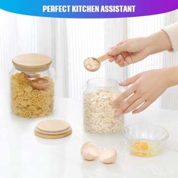 Glass Food Storage Jar with Lids Spoon Thicken Glass Coffee Canister Borosilicate Glass Food Containers for Ground Coffee Beans Nut Pasta Sugar Candy Spice Rice Loose Tea (1000ml(33oz))