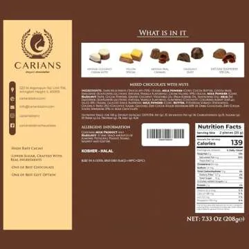 CARIANS Chocolate Gift Box, Box of Candy, Assorted Luxury Premium Pralines Gourmet Chocolate Gift Basket, Dark, Milk & Truffles, Great for Gift Giving