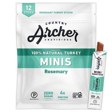 Country Archer Mini Turkey Jerky Sticks - All Natural Turkey Sticks, Protein Snack, Turkey Jerky Sti...