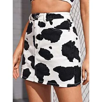 Chic Cow Print High Waist Mini Denim Skirt for Women