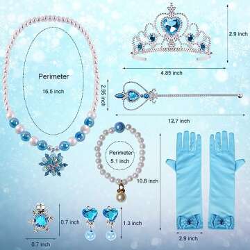 TOLOYE Elsa Costume for Girls,Princess Elsa Dresses Up Clothes with Crown Fairy Wand Necklace for Birthday Party Cosplay (130)
