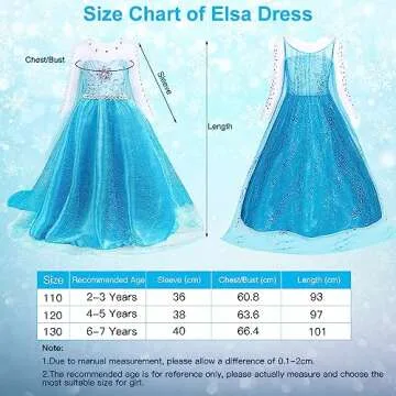 TOLOYE Elsa Costume for Girls,Princess Elsa Dresses Up Clothes with Crown Fairy Wand Necklace for Birthday Party Cosplay (130)