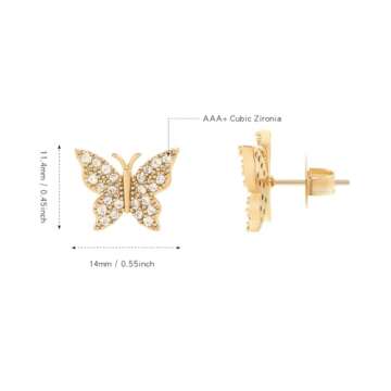 Elegant 14K Gold Plated CZ Butterfly Studs Earrings – Perfect Gift for Women