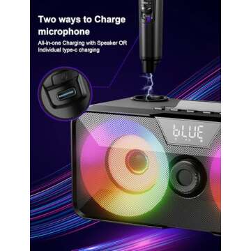 Portable Karaoke Machine with Wireless Microphones and LED Lights