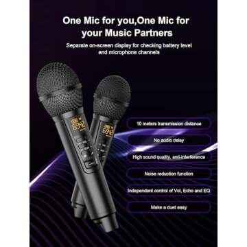 Portable Karaoke Machine with Wireless Microphones and LED Lights