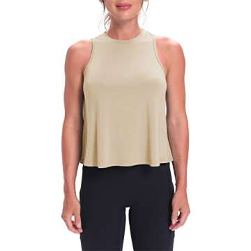 Mippo Cropped Workout Tops for Women Workout Shirts Sleeveless Tank Flowy Loose Crop High Neck Tank ...