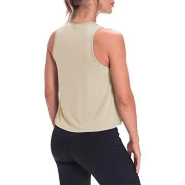 Mippo Cropped Workout Tops for Women Workout Shirts Sleeveless Tank Flowy Loose Crop High Neck Tank Tops Apricot M