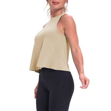 Mippo Cropped Workout Tops for Women Workout Shirts Sleeveless Tank Flowy Loose Crop High Neck Tank Tops Apricot M