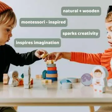 Toddler 30 Piece Stacking Wood Blocks Space Gift - Montessori 2 Year Old Fine Motor Skills Toy Learning Stacking Shape Sorter Sensory Preschool Busy Journey to the Moon (Book and Block Set, Wood)