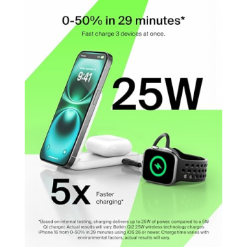 Belkin MagSafe Charger Compatible, 2-in-1 Charging Station, Qi2.2 25W Magnetic Wireless Charger Dock...